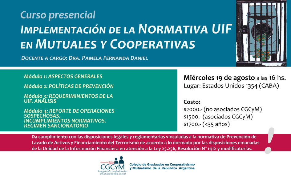 Curso sobre Implementación de la Normativa UIF en Mutuales y Cooperativas. Presencial