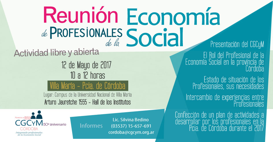 Reunión de Profesionales de la Economía Social en Villa María, Córdoba. Viernes 12 de mayo en el campus de la Universidad Nacional